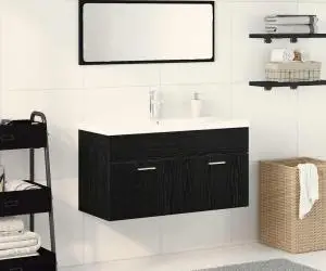 vidaXL Set de Mobilier pentru Baie 3 Piese Negru Lemn Prelucrat