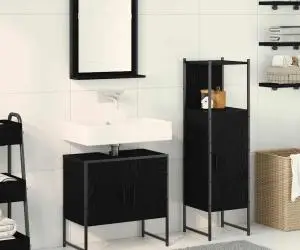 vidaXL Set de dulapuri pentru baie 3 piese Negru Stejar Lemn prelucrat