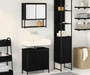 vidaXL Set de Mobilier pentru Baie 3 Piese Negru Stejar Lemn Prelucrat