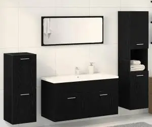 vidaXL Set Mobilier pentru Baie 4 Piese Stejar Negru