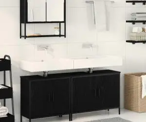 vidaXL Set de Mobilier pentru Baie 3 Piese Negru Stejar Lemn Ingineresc