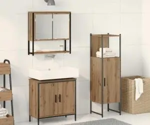 vidaXL Set de Mobilier pentru Baie din 3 Piese Stejar Artizanal Lemn Prelucrat