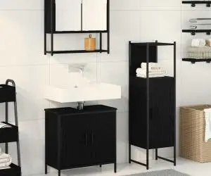 vidaXL Set de Mobilier pentru Baie 3 Piese Negru Stejar Lemn Prelucrat
