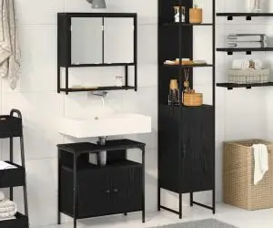 vidaXL Set de baie 3 piese în stejar negru