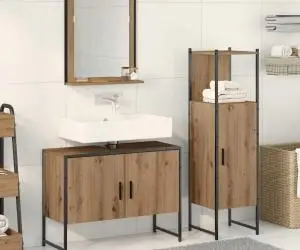 vidaXL Set de mobilier pentru baie 3 piese din lemn ingineresc de stejar vieXL