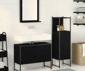 vidaXL Set de Mobilier pentru Baie 3 Piese Negru Stejar Lemn Prelucrat