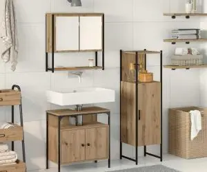 vidaXL Set mobilier baie 3 piese din stejar artizanal