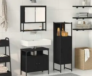 vidaXL Set de mobilier pentru baie 3 piese stejar negru lemn compus