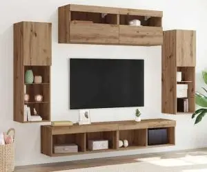 Dulapuri TV vidaXL cu lumini LED 2 piese Stejar 80x30x30 cm
