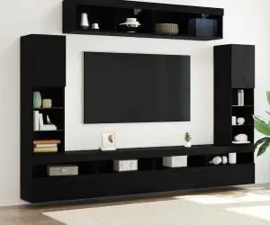 vidaXL Set de 8 unități TV de perete cu LED din stejar negru și lemn prelucrat