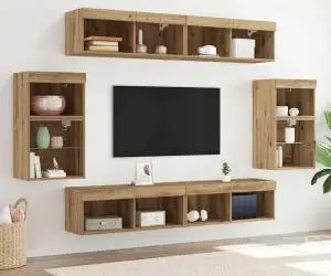 vidaXL Set de 8 unități TV cu LED și lemn prelucrat de stejar artizanal