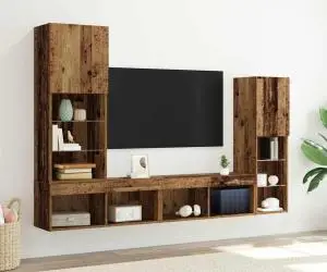 Dulap TV vidaXL cu lumini LED Lemn erodat 40.5x30x102 cm