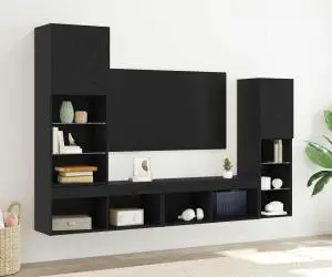 Dulap TV vidaXL Stejar Negru 30.5x30x102 cm Lemn Ingineresc