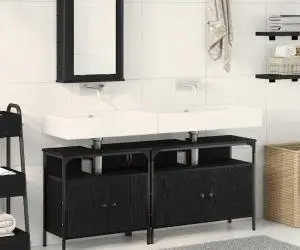 vidaXL Set de mobilier pentru baie 3 piese lemn prelucrat negru