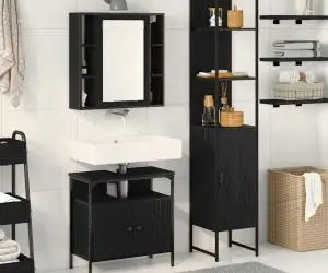 vidaXL Set mobilier baie - Stejar negru, lemn prelucrat