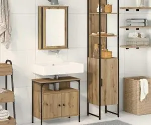 vidaXL Set de mobilă pentru baie , 3 piese din lemn de stejar