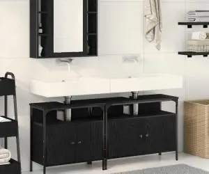vidaXL Set de mobilier pentru baie din 3 piese, lemn ingineresc, stejar negru