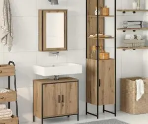 vidaXL Set de mobilier pentru baie 3 piese din lemn ingineresc stejar artisan