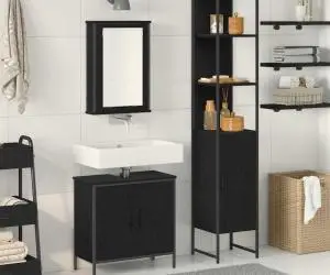 vidaXL Set de mobilier pentru baie 3 piese Negru stejar din lemn prelucrat