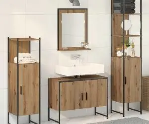 vidaXL Set Mobilă Baie 4 Piese Stejar Lucrat Manual Lemn Prelucrat