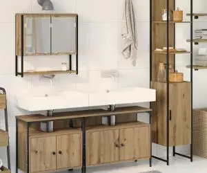 vidaXL Set de mobilier de baie , 4 piese, în Stejar Artisan, din lemn ingineresc.