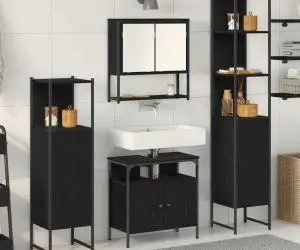 vidaXL Set de baie in 4 piese - Stejar negru
