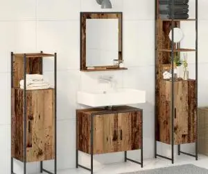 vidaXL Set de mobila pentru baie de 4 piese din lemn uzat