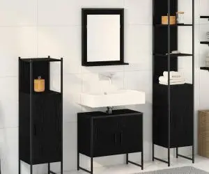 vidaXL Set Mobilier Baie 4 Piese Stejar Negru - Lemn Prelucrat