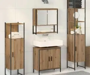 vidaXL Set de mobilier pentru baie 4 piese Lemn de stejar artizanal