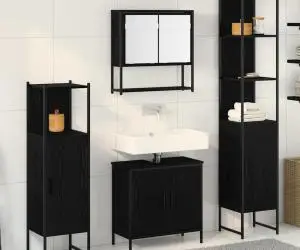 vidaXL Set Mobilier Baie 4 Piese Stejar Negru Lemn Ingineresc
