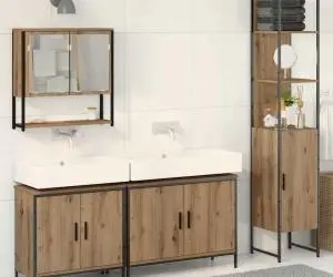 vidaXL Set mobilier baie 4 Piese Stejar lucrat Lemn prelucrat