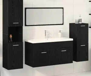 vidaXL Set de mobilier pentru baie 4 piese lemn ingineresc stejar negru
