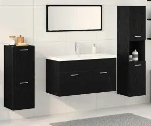 vidaXL Set de Mobilier pentru Baie 5 Piese Stejar Negru Lemn Prelucrat