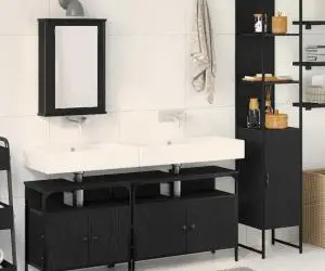 vidaXL Set de Baie cu 4 Piese în Stejar Negru - Lemn Engeniozat