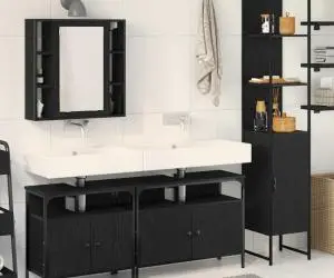 vidaXL Set mobilă baie 4 piese din lemn stejar negru