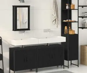 vidaXL Set de Mobilier pentru Baie 4 Piese Negru Stejar Lemn Prelucrat