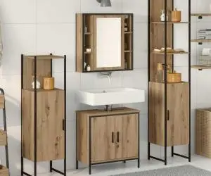 vidaXL Set de mobilă pentru baie în 4 piese Stejar Artizanal Lemn Compus