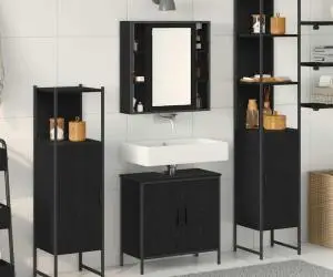 vidaXL Set mobilier baie de 4 piese Stejar Negru Lemn prelucrat