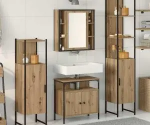 vidaXL Set de mobilier pentru baie, 4 piese din lemn ingineresc de stejar