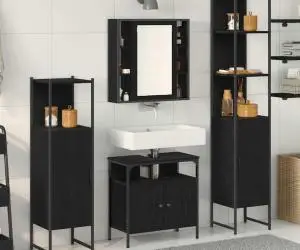 vidaXL Set de baie din 4 piese din lemn de stejar negru - Lemn prelucrat