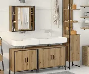 vidaXL Set mobilier baie 4 piese Lemn de stejar lemn prelucrat