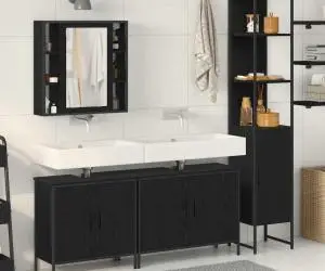 vidaXL Set de mobilă pentru baie 4 piese Negru Stejar Lemn prelucrat