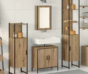 vidaXL Set de mobilier pentru baie 4 piese din lemn de stejar prelucrat