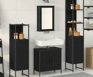 vidaXL Set Mobilier Baie 4 Piese Stejar Negru Lemn Prelucrat