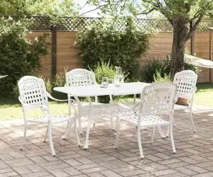 vidaXL Set de mese de grădină 5 piese alb din aluminiu