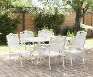vidaXL Set de dining pentru grădină , 7 piese, aluminiu turnat alb