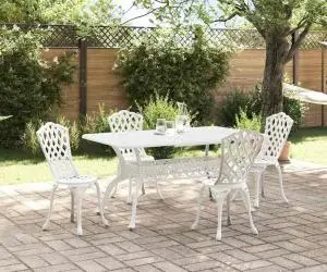 vidaXL Set de Masă pentru Grădină 5 Piese din Aluminiu Turnat Alb