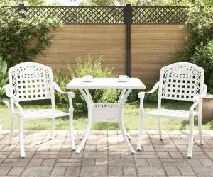 vidaXL Set bistro de grădină, 3 piese, alb, aluminiu turnat