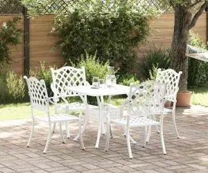vidaXL Set bistro de grădină, 5 piese, alb, aluminiu turnat