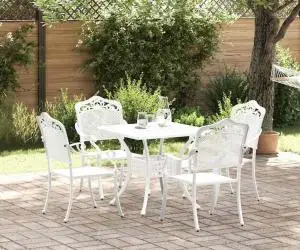 vidaXL Set bistro de grădină, 5 piese, alb, aluminiu turnat